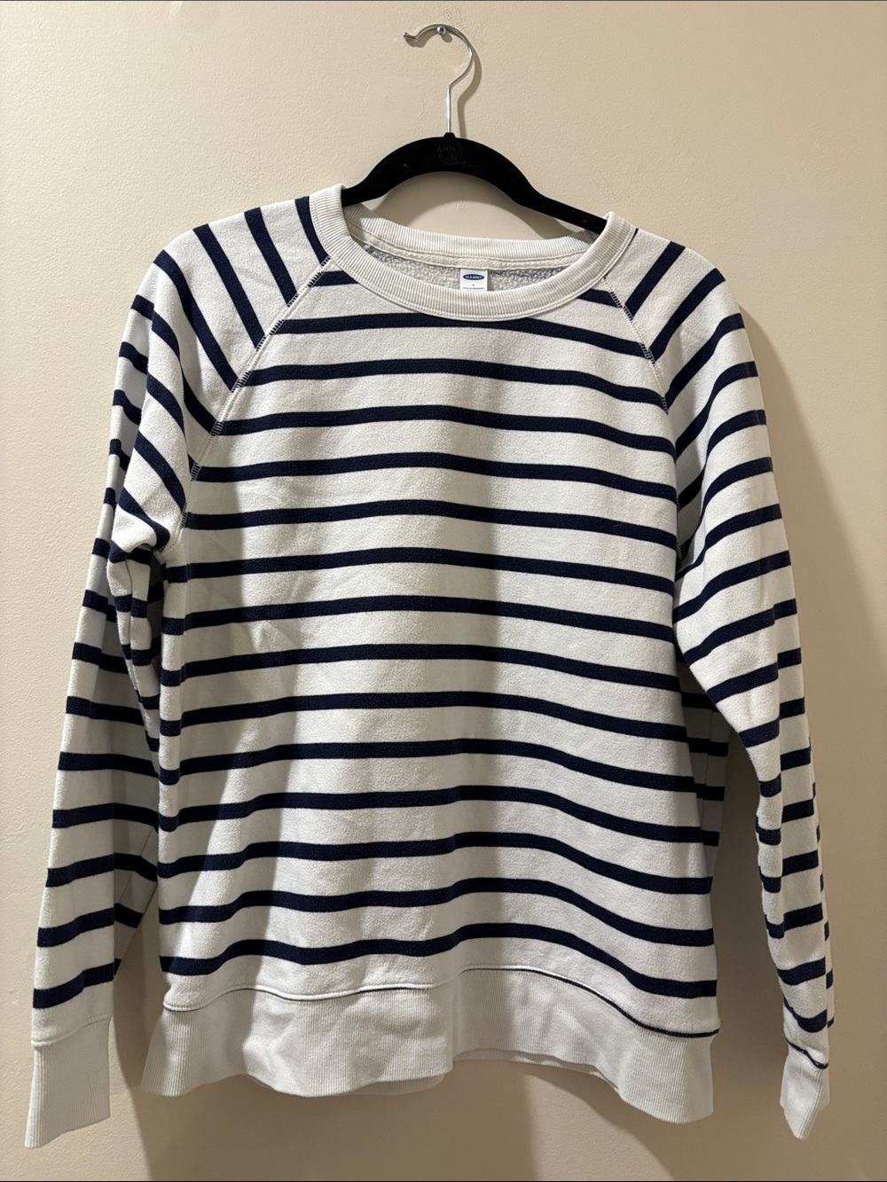 Old Navy Women's Navy and White Striped Crewneck Sweater